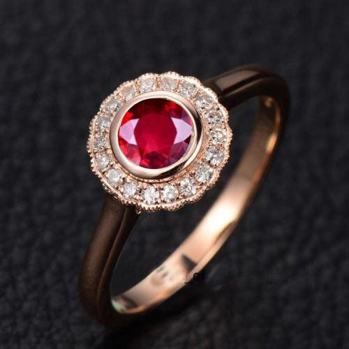 Pink Lab Grown Diamond Ring, Round Lab Grown Diamond Engagement Ring