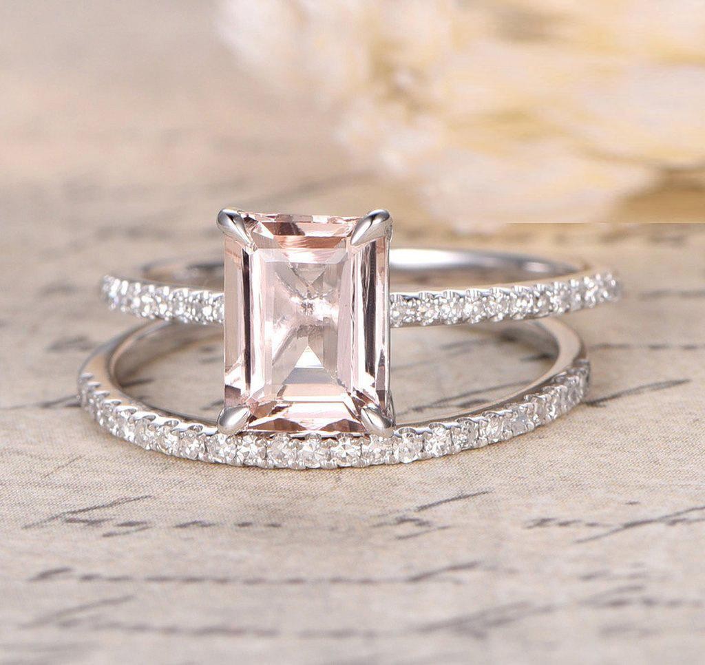 Emerald cut morganite ring white gold on sale