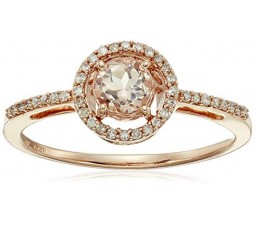 Limited Time Sale: 1.25 Carat Peach Pink Morganite (Round cut Morganite) and Diamond Engagement Ring in 10k Rose Gold