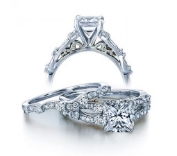 1 Carat Vintage Princess Diamond Wedding Ring Set for Her in White Gold