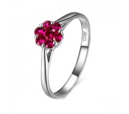 Flower Shape Ruby Engagement Ring on 10k White Gold