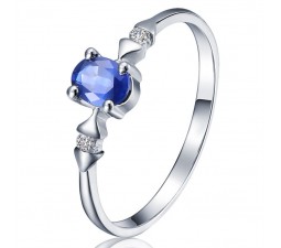 Sapphire and Diamond Engagement Ring on 10k White Gold