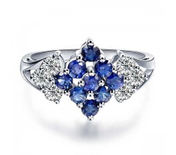 Sapphire and Diamond Engagement Ring on 18k White Gold