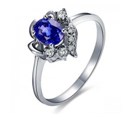 Sapphire and Diamond Engagement Ring on 10k White Gold